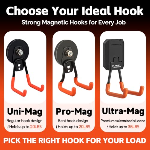 Pro Mag Upgraded Heavy Duty Magnetic Garage Hooks (V1 Pro 2.59INCH 4PACK Orange Medium Hooks)