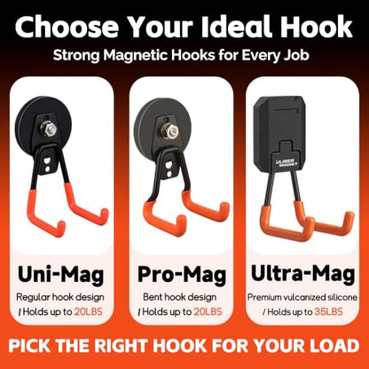 Pro Mag Upgraded Heavy Duty Magnetic Garage Hooks (V1 Pro 2.59INCH 4PACK Orange Medium Hooks)