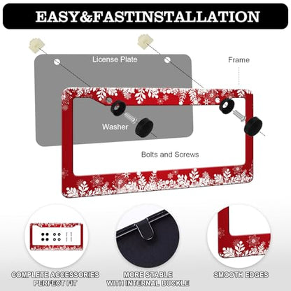 Red Christmas Ice Snowflake License Plate Frames (Red Christmas Ice Snowflake)
