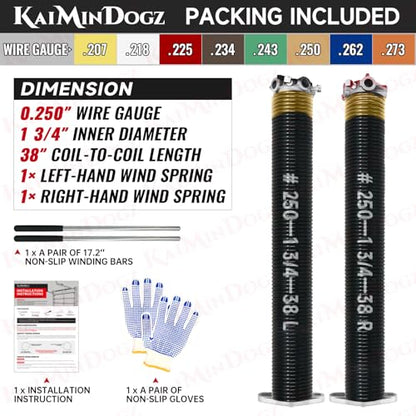 Pair of 1.75" Garage Door Torsion Springs Set with Non (0.250X1.75"X38")