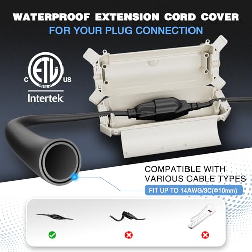 3 Pack] Flemoon Outdoor Extension Cord Safety Cover with Waterproof Seal (White / Small Box: 5.3" L x 2" W x 2" H)