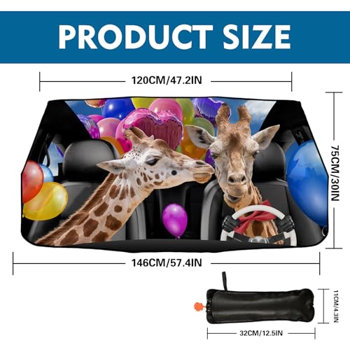 Giraffe Car Windshield Sun Shade Umbrella Car Window Shades Blocks UV Rays Accessories Windshield Umbrella Keeps Vehicle Cool Sun Shade (One Size / Giraffe)