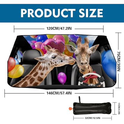 Giraffe Car Windshield Sun Shade Umbrella Car Window Shades Blocks UV Rays Accessories Windshield Umbrella Keeps Vehicle Cool Sun Shade (One Size / Giraffe)