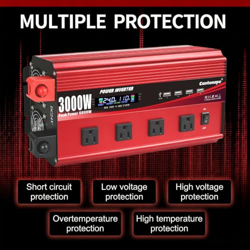 3000W Power Inverter 24V to 110V (Red / 3000W-24V)