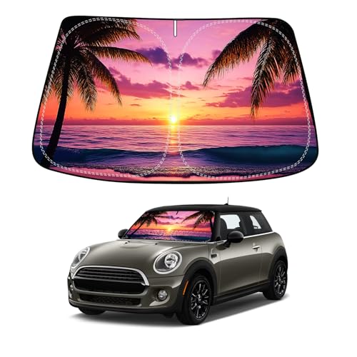 Sunset Beach Car Windshield Sun Shade Compatible with BMW MINI Cooper F55 2014 (for mini cooper F55 2015-2024 - Sunset Beach)