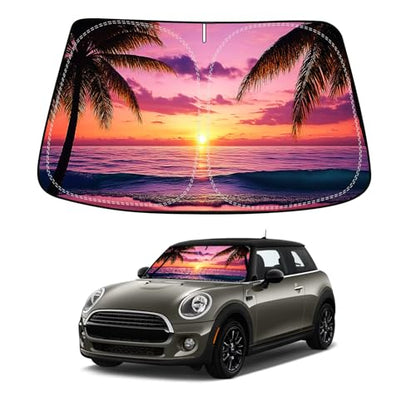 Sunset Beach Car Windshield Sun Shade Compatible with BMW MINI Cooper F55 2014 (for mini cooper F55 2015-2024 - Sunset Beach)