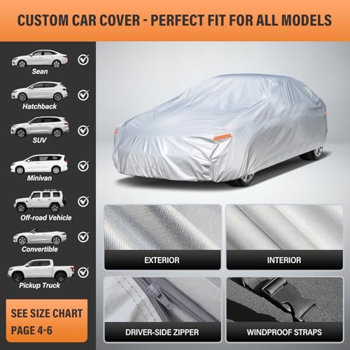Large Car Cover See Vehicle Size Chart for Accurate Fit (Aluminum-Silver / 1 C7 Fit Large Sedan-Length (211" To 220"))