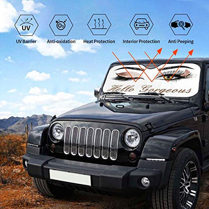 Car Windshield Sun Shade (Eyelashes / Expanded: 140 × 76 cm, Folded: 33 × 11 cm)