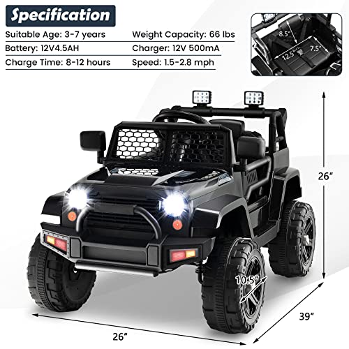 Ride on Car 12V Battery Powered Truck Vehicle with Remote Control (Black / 39" x 26" x 26")