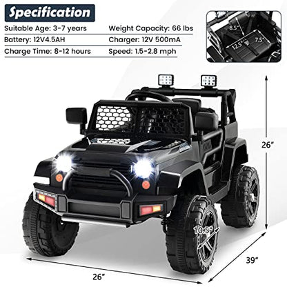 Ride on Car 12V Battery Powered Truck Vehicle with Remote Control (Black / 39" x 26" x 26")
