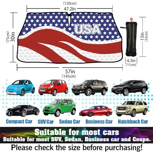 American USA Flag Car Windshield Sunshade Umbrella Foldable (57X31 Inch / styled45f)