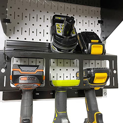 Power Tool Storage Organizer Kit Cordless Drill Holder Charging Station Rack 16” x 32” Metal Pegboard Organization System (Beige Pegboard)