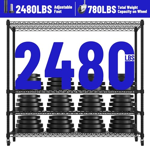 4 Tier Heavy Duty Shelving with Wheels (Black)