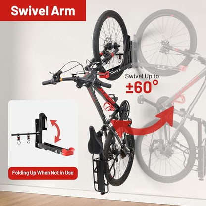 Bike Wall Mount Rack Adjustable & Foldable Garage Bike Rack with Swivel Design & 2 Storage Hooks (Type A：2 Pack)