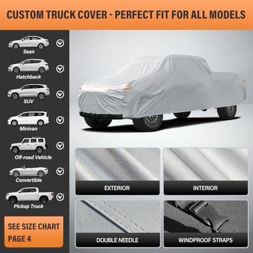 Truck Cover Waterproof All Weather See Vehicle Size Chart (Aluminum-Silver / 5 T3 Fit Length Up To 228", Max Cab Length 149")
