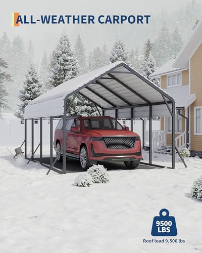 13 ft x21 ft x11 ft Oversized Metal Carport (White / 13x21 FT Regular Roof)