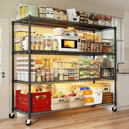 60''W Storage Shelves 2399LBS Metal Shelving Unit with Wheels & Feet (4-Tier,60" W X 65.5" H X 18" D)