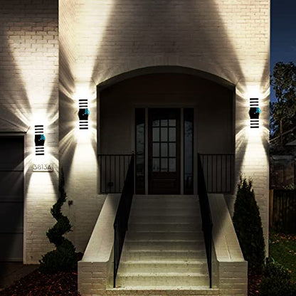 2 Pack Dusk to Dawn Outdoor Wall Lights Modern Black Exterior Light Fixture (Black / 3 Layer - 15 Inch)