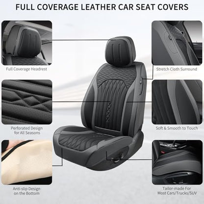 Car Seat Covers Full Set (Gray-Black / Front Pair)
