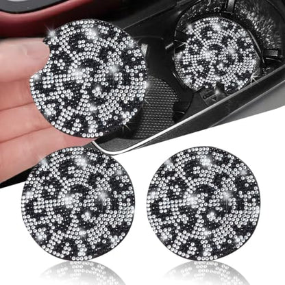 2pcs Bling Leopard Car Coasters (Snow Leopard / 2pcs)
