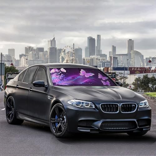 Butterfly Flowers Car Windshield Sun Shade Umbrella Bendable Handle Foldable Funny Sunshade for Car Windshield Block UV Rays Keep Vehicle Cool for Most Sedans SUV Trucks Cars 57"x30" (147*75cm,33*11cm / Butterfly 3)