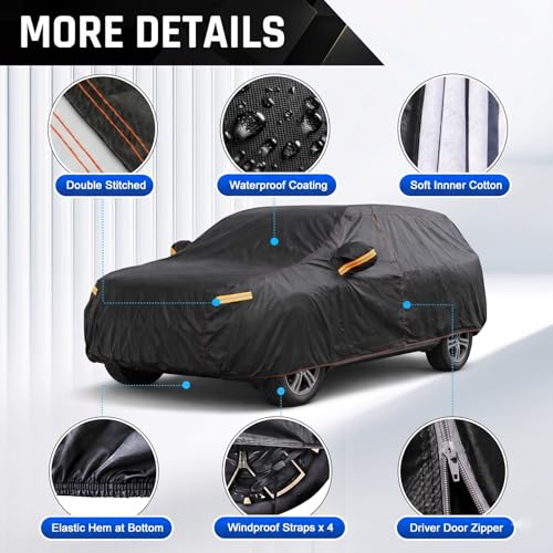 SUV Car Cover Waterproof All Weather Outdoor Protection Size S4 (2-S4 Fit SUV, Length 190-201 inch)