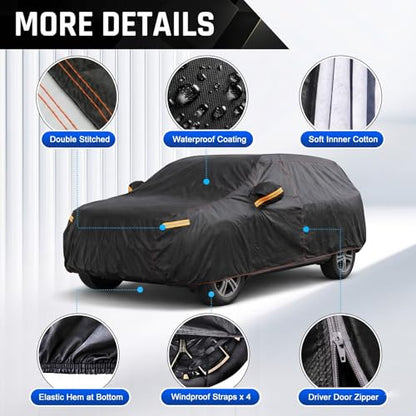 SUV Car Cover Waterproof All Weather Outdoor Protection Size S4 (2-S4 Fit SUV, Length 190-201 inch)