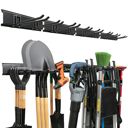 Garage Tool Organizer Wall Mount (Black / 64" Carbon Steel with 4 Racks & 8 Hooks)