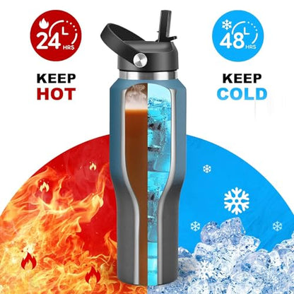 40oz Stainless Steel Water Bottle (Dark blue&Balck / 40 Ounces)