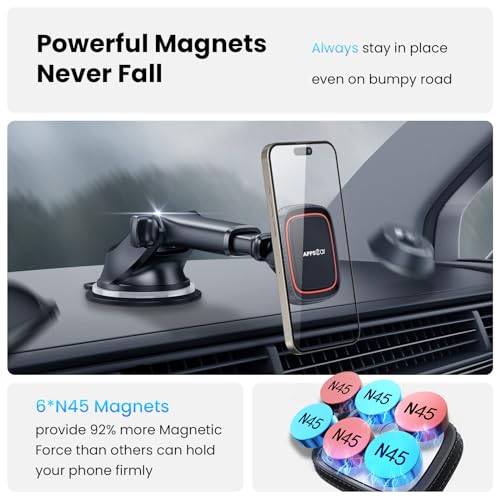 Magnetic Phone Mount for Car (Black-Red)