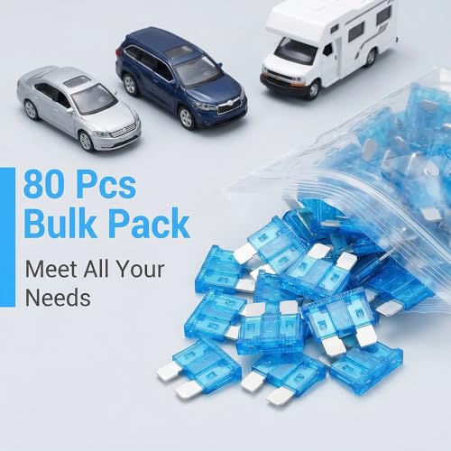 80Pcs) 15 Amp Standard Fuse, 15A Car Blade Fuses for Car/RV/Truck/SUV/Motorcycle/Boat (15A)