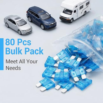 80Pcs) 15 Amp Standard Fuse, 15A Car Blade Fuses for Car/RV/Truck/SUV/Motorcycle/Boat (15A)