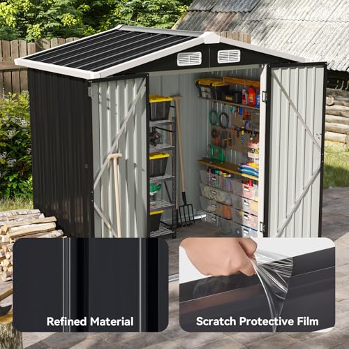 6x4 FT Shed Outdoor Storage Shed (Black / 6'x4')