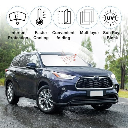 Sun Shade for Toyota Grand Highlander 2024 2025 2026 Accessories Windshield Sun Shade Window Shade UV Rays Protection Sun Visor Cover with Steering Wheel Sunshade Storage Bag (Windshield Shade for Grand Highlander 2024-2026)