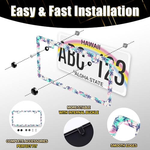 Palm Tree License Plate Frame Hawaii Tropical Leaves License Plate Holder (Plam Trees Colorful Tropical Leaves)
