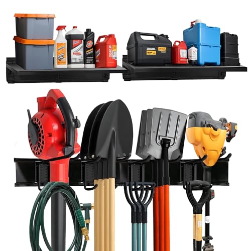 Garage Tool Organizer Wall Mount 64" (Black / 64" (2 Shelves))