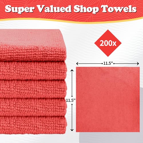 Shop Towels Red Microfiber Cleaning Cloth Bulk (200PK / Red)