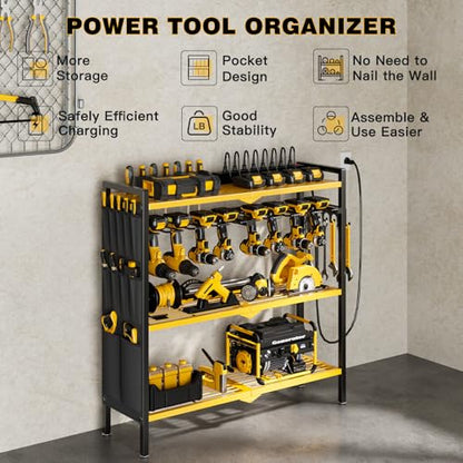 Power Tool Organizer Cart with Charging Station (Yellow)