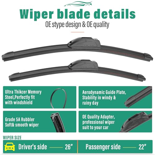 Windshield Wiper Blades Replacement for Honda Odyssey 2005 (26"+22"+16")