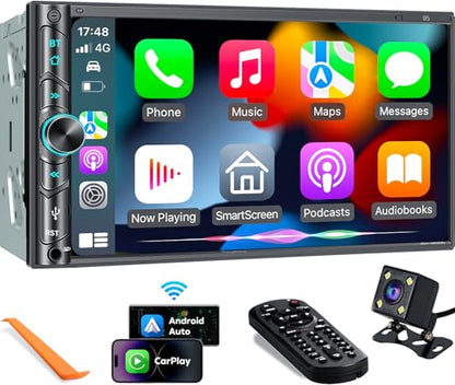 Upgrade Wireless Double Din Car Stereo with Carplay (Black Wireless Car Stereo)