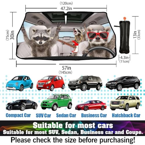 Raccoon Car Windshield Sun Shade Umbrella Style Sunshade Funny (57'' X 30'' / style-AB24)