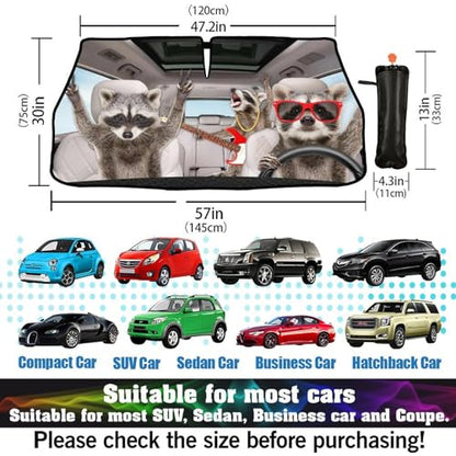 Raccoon Car Windshield Sun Shade Umbrella Style Sunshade Funny (57'' X 30'' / style-AB24)