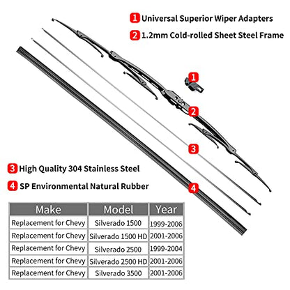 22"+22" Windshield Wiper Blades Replacement for Chevrolet Silverado 1500 2500 3500 1999 (22"+22"(U/J) Silverado)