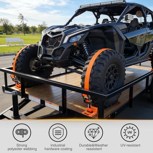 Wheel Chock Tie Down Kit with 4Pcs E Track Ratchet Straps (4Pcs E-Track Straps + 8Pcs Wheel Chock)