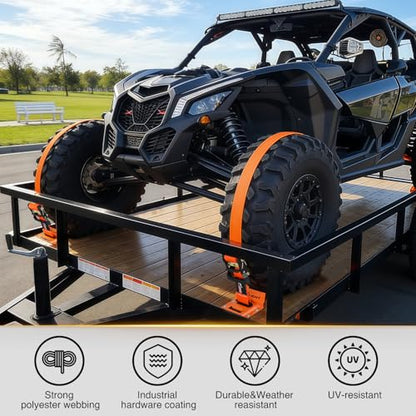 Wheel Chock Tie Down Kit with 4Pcs E Track Ratchet Straps (4Pcs E-Track Straps + 8Pcs Wheel Chock)