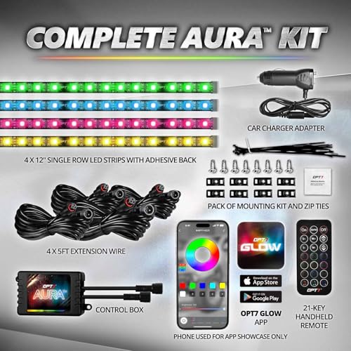 Aura Pro Multicolor Interior Car Lights with App & Remote (4pc Single Row / RGB)