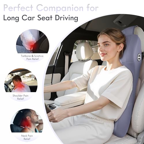 Integrated Car Seat Lumbar Support Pillow & Car Neck Pillow Memory Foam Back Cushion for Driving Car Seat Back Support Pillow for Car Seats Driver Back Neck Sciatica Pain Relief Cushion (Blue / 1 Piece)