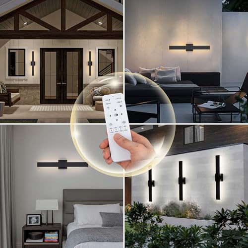 Modern Outdoor Wall Light 3CCT Dimmable LED Outdoor Sconce Lights with Remote Control (Black-3CCT with Remote / 27.2 inch-1 Pack)