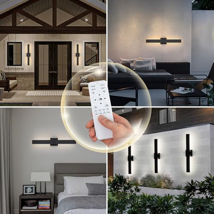 Modern Outdoor Wall Light 3CCT Dimmable LED Outdoor Sconce Lights with Remote Control (Black-3CCT with Remote / 27.2 inch-1 Pack)