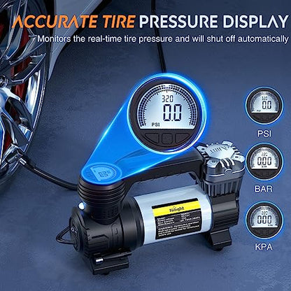 Portable Air Compressor Tire Inflator 12V Heavy Duty 120PSI Metal Pump Double Cylinder Digital Pressure Fast Inflate Auto Shutoff for Car SUV Motorcycle (Double Cylinder Air Compressor Pump)